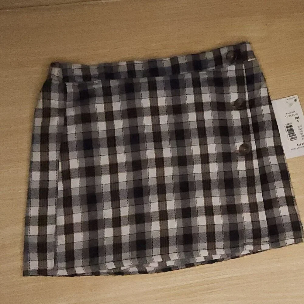 Chelsea & Violet New Girl's Navy Grey White Plaid Wrap Skirt 6